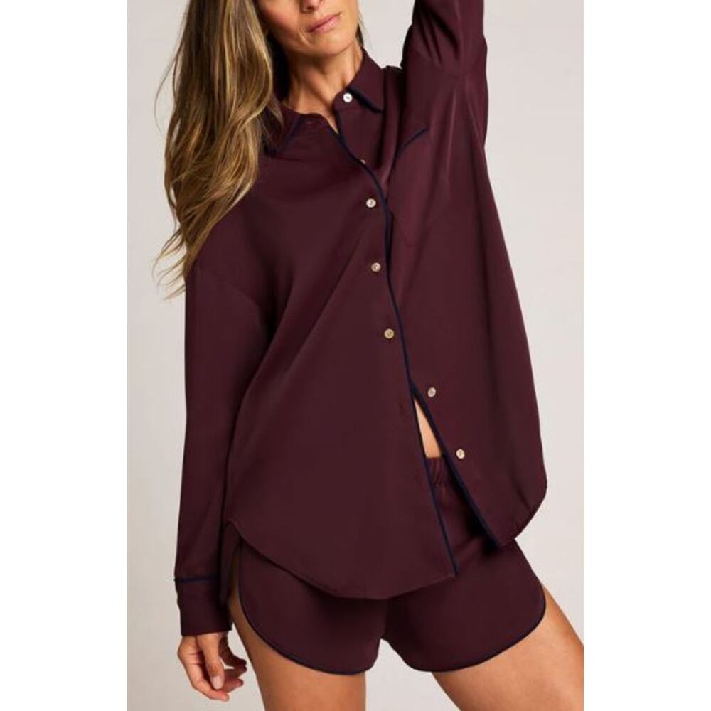 Negative Size Medium Supreme Shirt Garnet Red Button Up Collared Long Sleeves